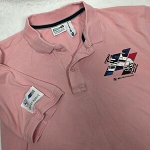 PUMA X BMW M Motor Sport MMS Graphic Men pink polo shirt sz large Racing‎